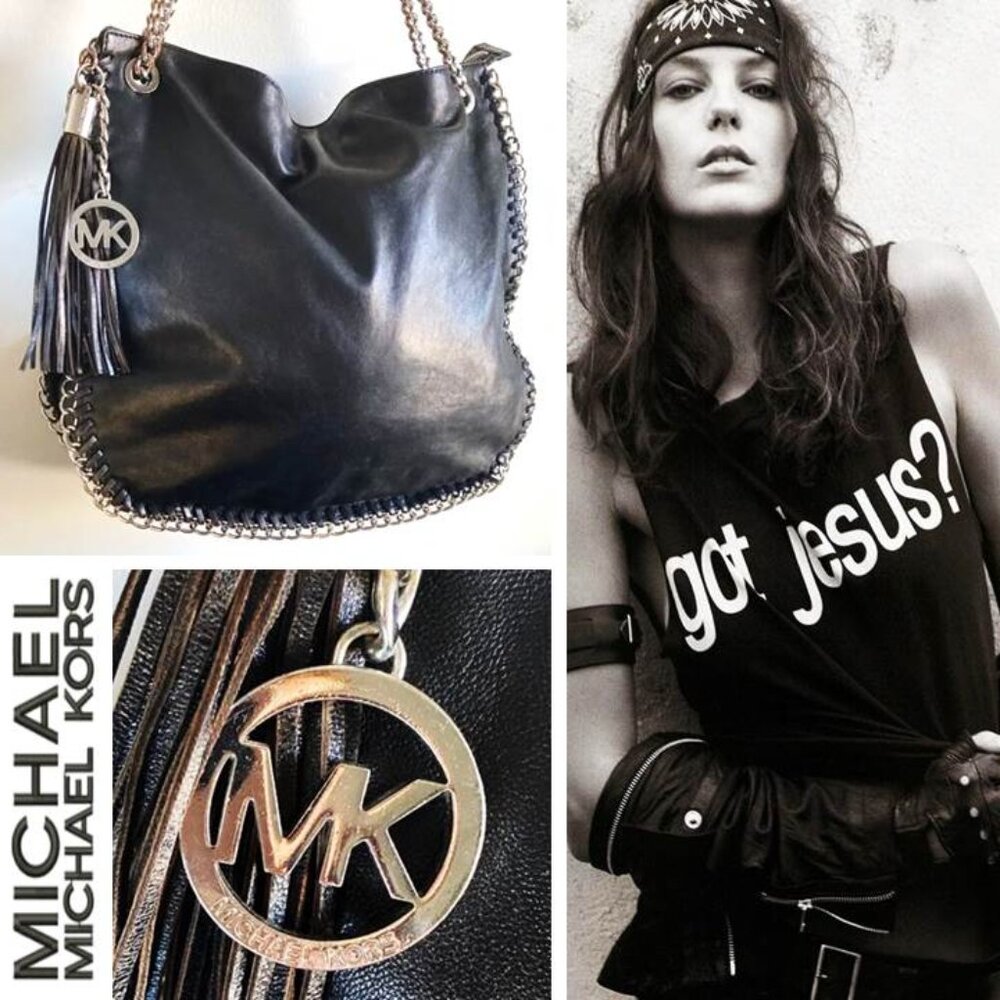 RARE Michael Michael Kors Black Leather Bag with Chain Detail